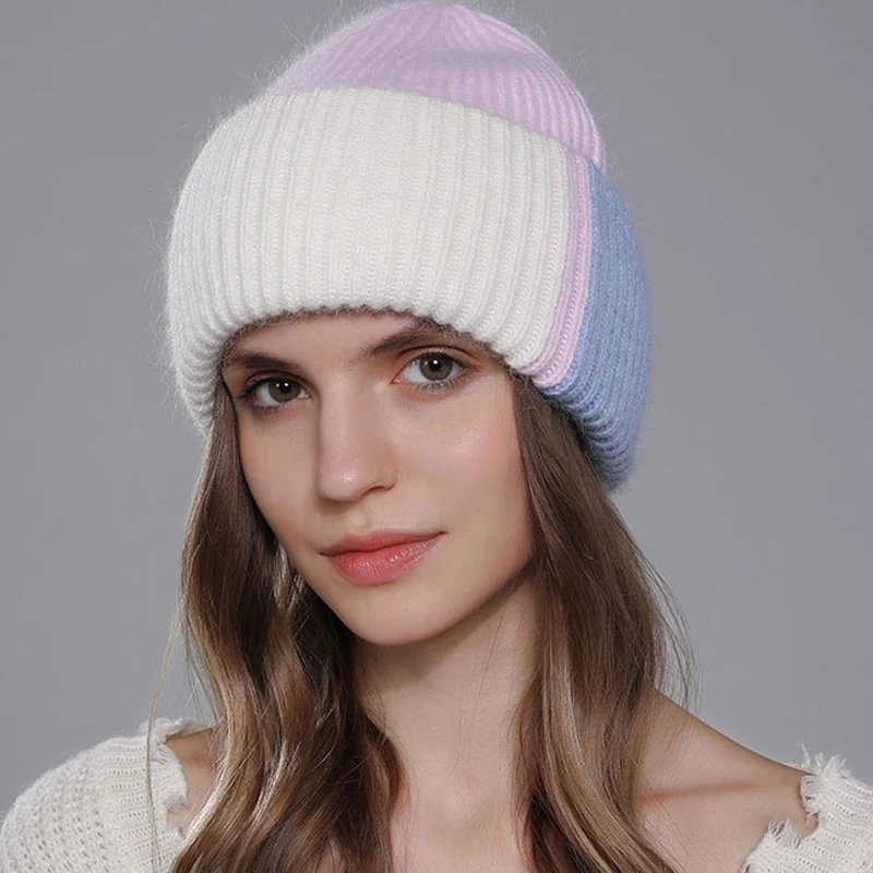 Новинка 2024 женская вязаная шапка из кроличьего меха зимние модные теплые