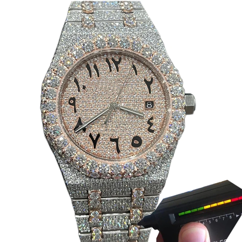 

2022 New Big Moissanite Stones Watch PASS TEST Flower Bezel Automatic Top quality Men Luxury Full Iced Out Sapphire diamonds