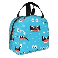 hand painted monster face insulated lunch bags print food case cooler warm bento box for kids lunch box for school