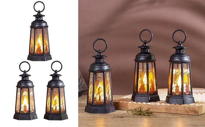 

Portable Vintage LED Lanterns Portable Halloween Atmosphere Light Outdoor Camping Lantern For Emergency Window Desk Wall Porch