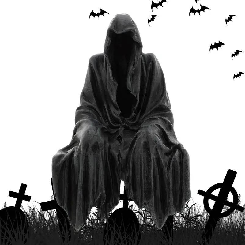 

Black Grim Reaper Statue Horror Ghost Sculpture Decorations Thrilling Robe Nightcrawler Resin Desktop Figurine Ornaments