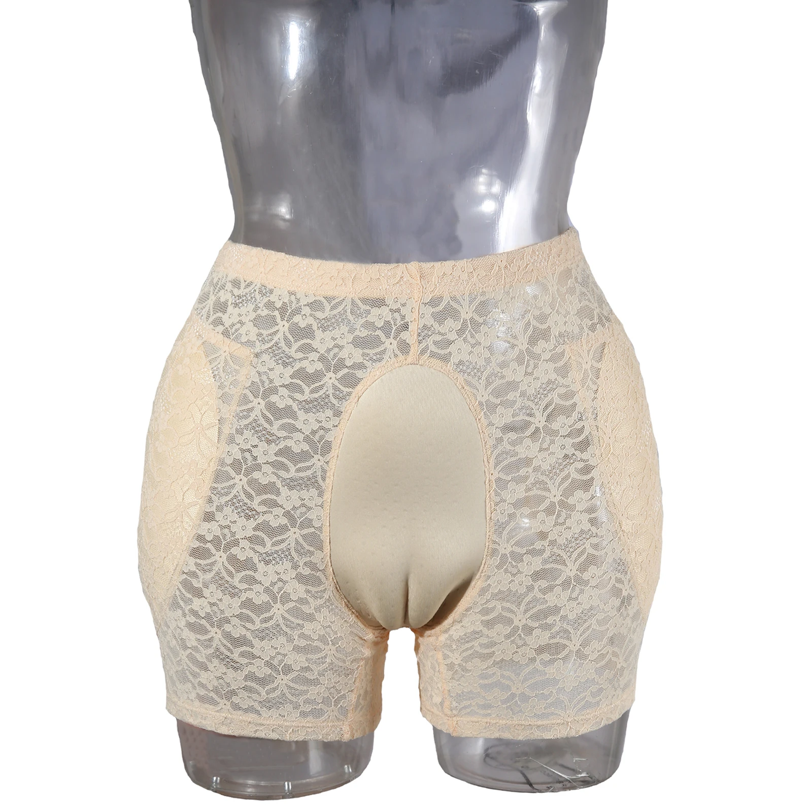 

Mens Hiding Gaff Padded Panty Shaping Pants Thicken Hip Underwear for Crossdresser Transgender Sexy Lace Boxer Briefs Underpants