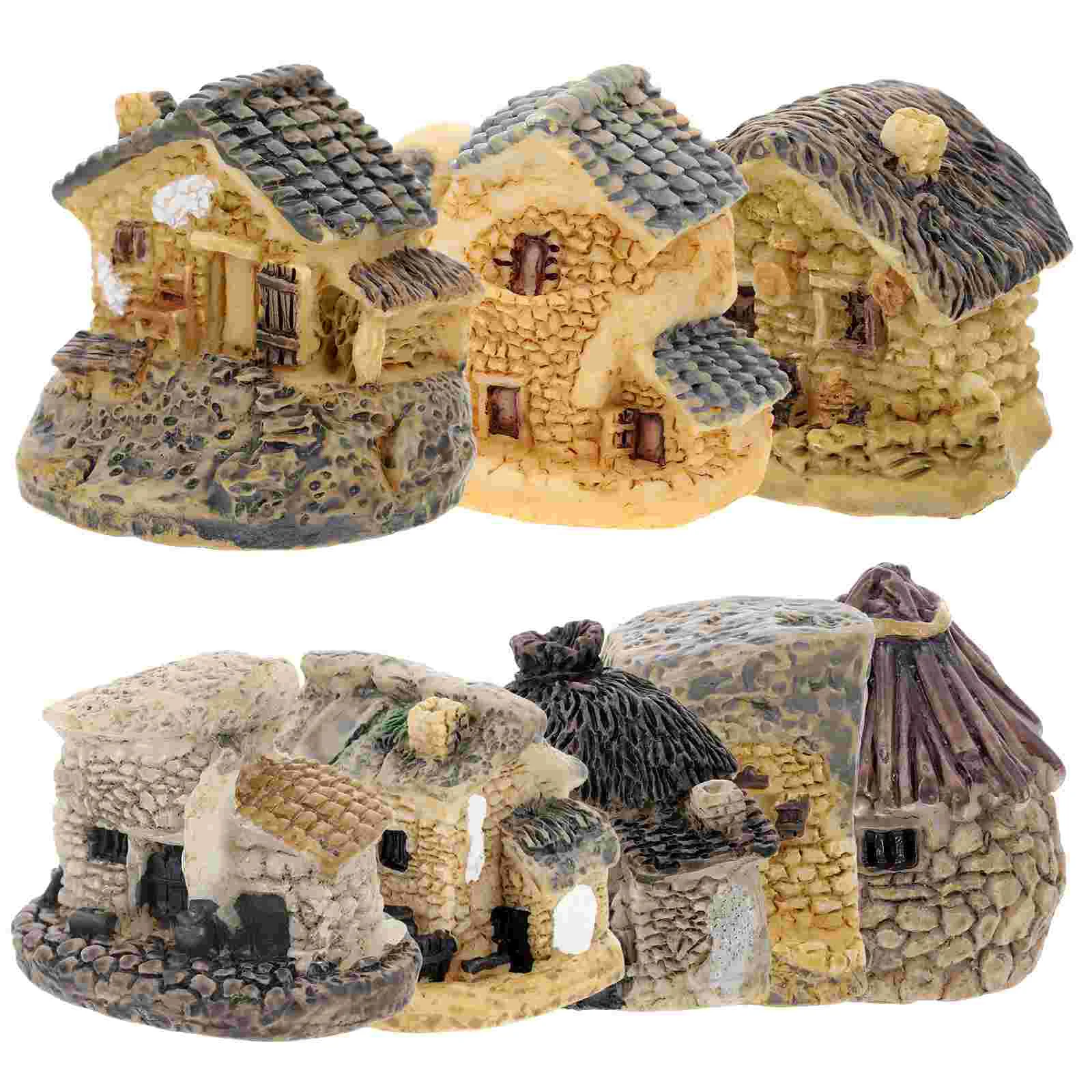 

8 Pcs Mini Village House Miniature Cottage House Mini Garden Sculptures Statue Resin Small House
