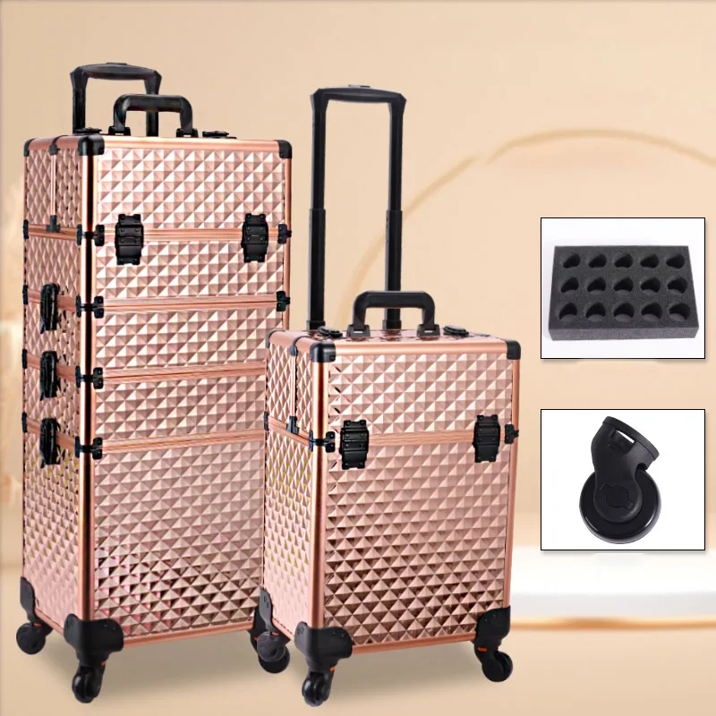 Professional Manicure Suitcases Travel Multilayer Large Capacity Makeup Valises Aluminium Luggage With Wheels Trolley Tool Box