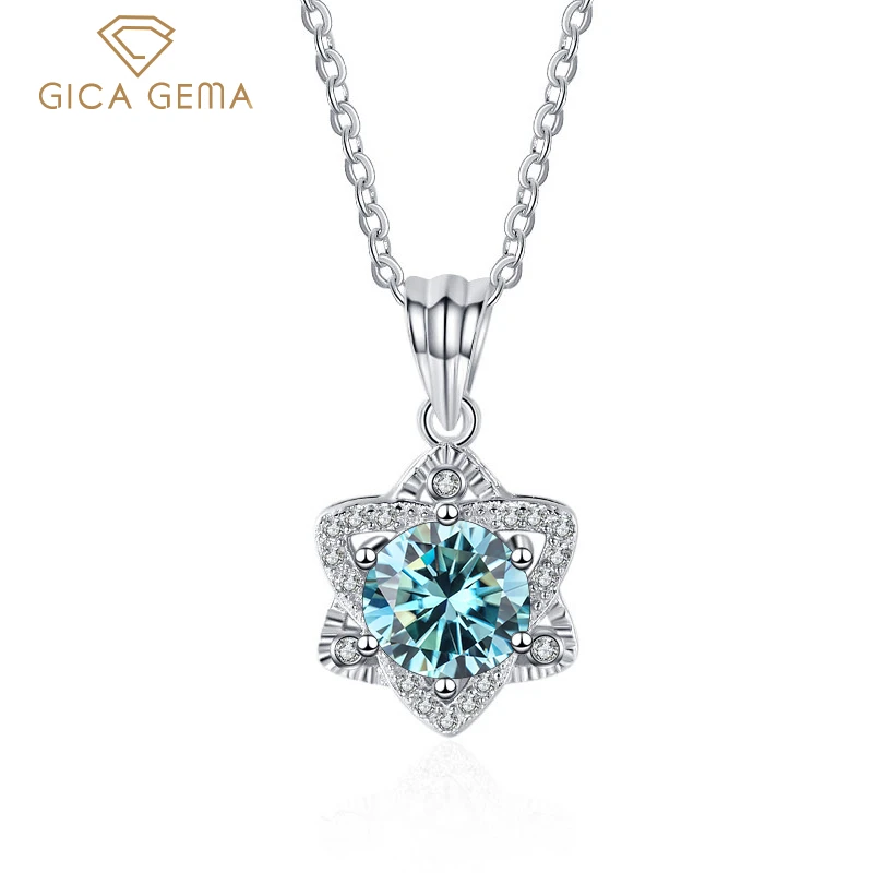 

Gica Gema 1.0 Carat Real Moissanite Star Pendant Necklace For Women Top Quality 925 Sterling Silver Wedding Party Fine Jewelry