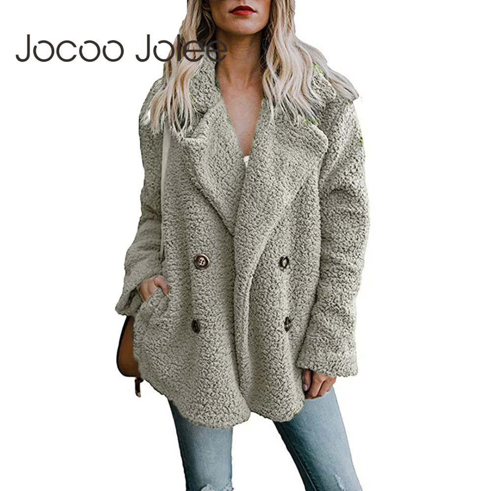 

Jocoo Jolee Female Warm Faux Fur Coat Women Autumn Winter Teddy Coat Casual Oversized Soft Fluffy Fleece Jackets Overcoat