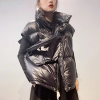 2021 new autumn winter women duck down jacket vest female short thick warm coat windproof waistcoat with bag outwear