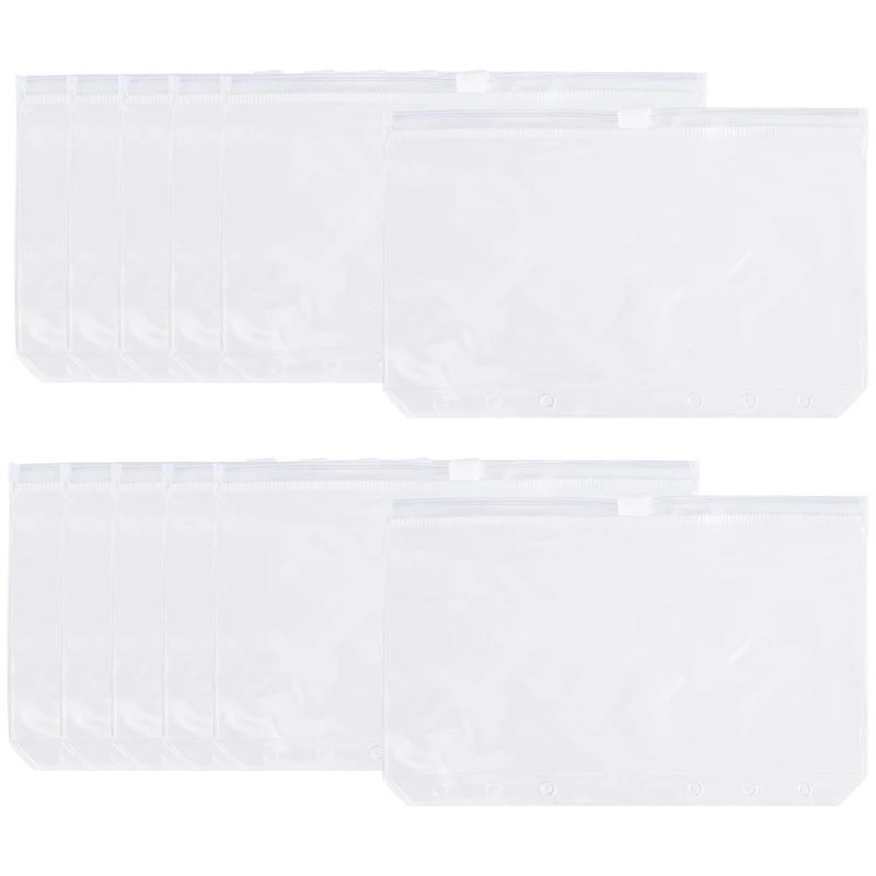 

A6 Size 6 Holes Binder Pockets, Binder Zipper Folders, Zipper Loose Leaf Bags For Documents Notebooks Cards, 12 Pcs
