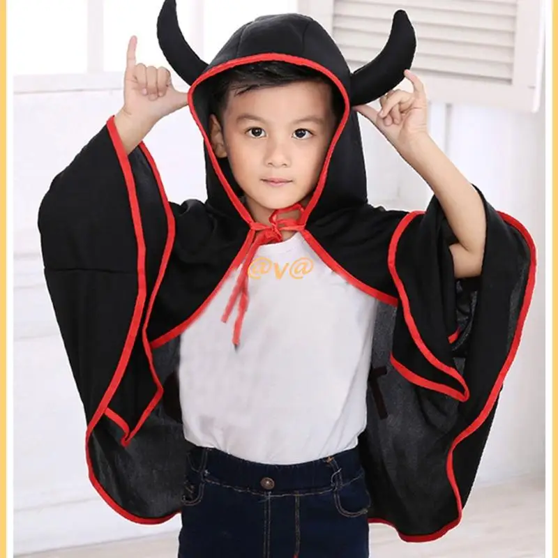 

Children Halloween Costumes Cloak Cute Ox Horn Cloak with Hooded Cosplay Cape