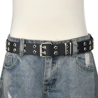 2022 women star eye rivet belt double star eyelet grommet waist strap hollow out pu leather jeans decorative fashion waistband