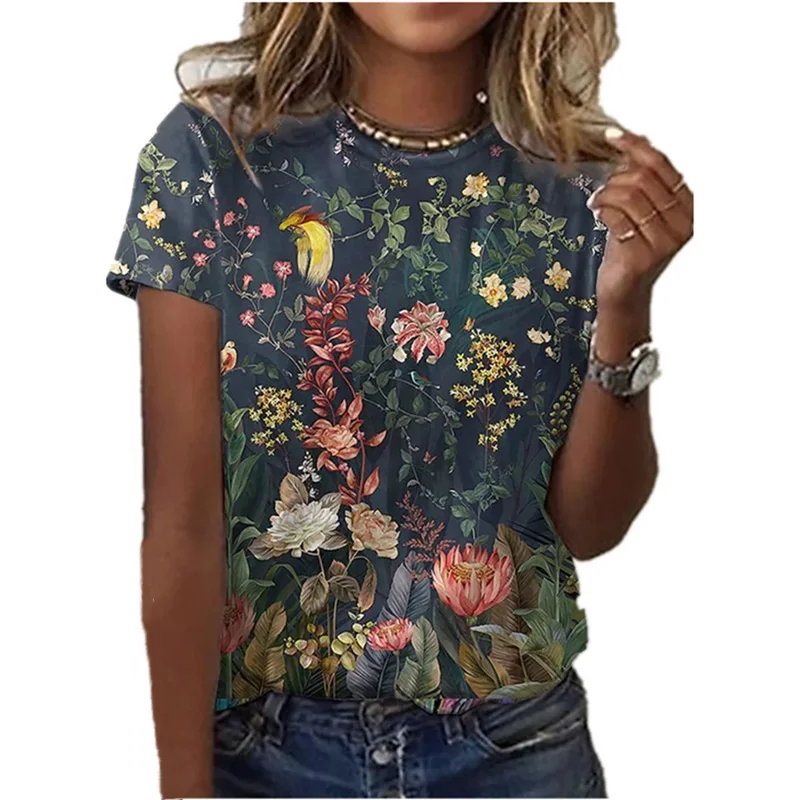 

Summer Oversized T-shirt Women Short Sleeve O Neck Plant Print Tops Casual Streetwear Loose Ladies Trend Tee Mujer Camisetas