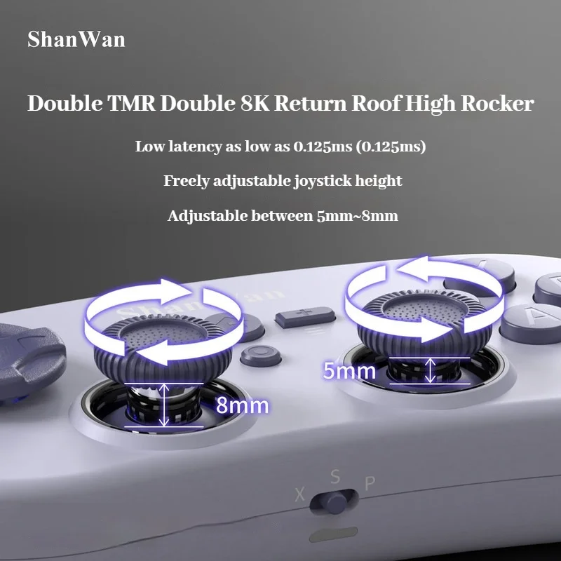 Фото Игровой контроллер ShanWan Q38 8K с двойным металлическим кольцом TMR, регулируемым джойстиком, тремя режимами, двойным мотором и микротриггерами №2