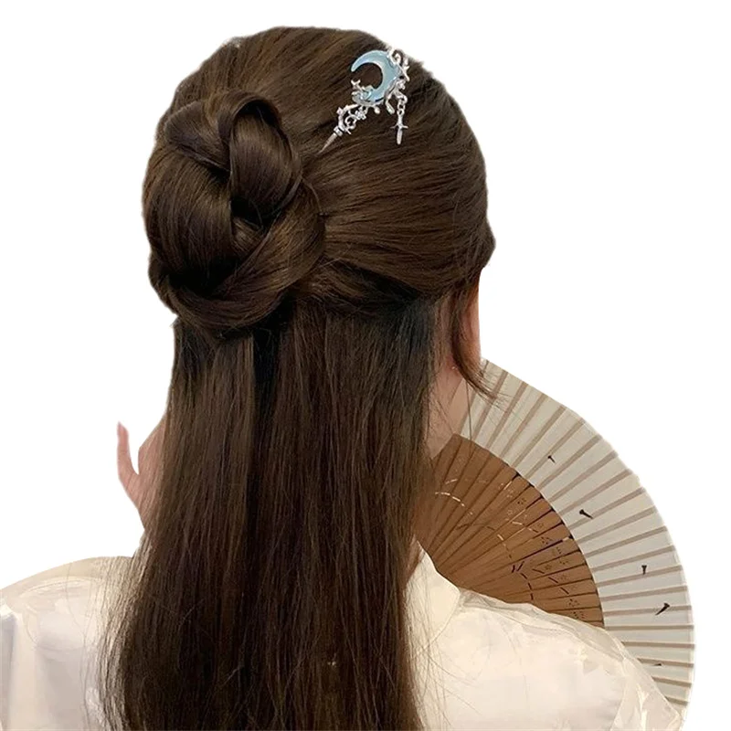 Винтажные палочки для волос с лунным камнем звездой и луной женщин девочек еды