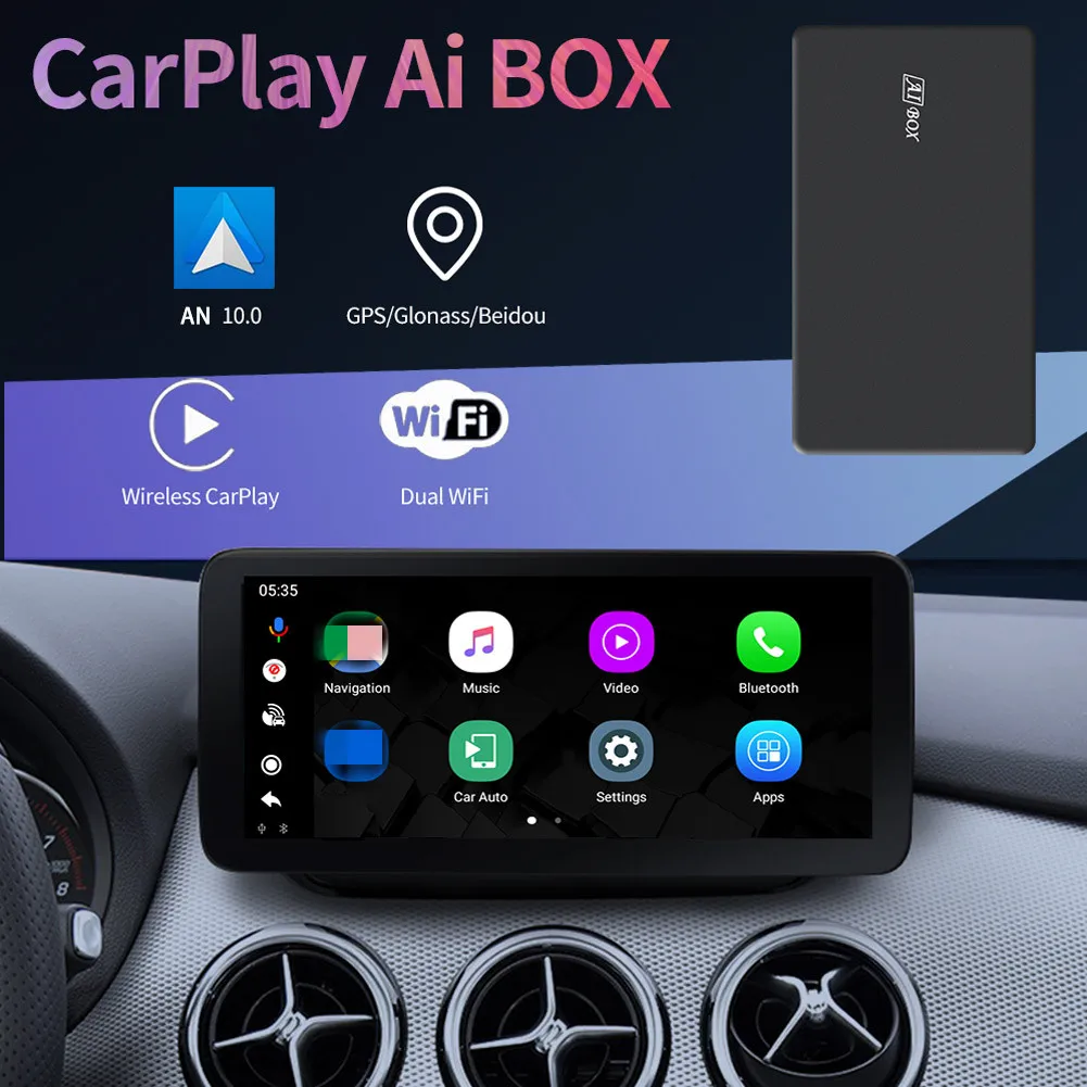 

1 шт. беспроводной автомобильный адаптер Carplay Ai Box, 10 медиаплееров, автомобильный адаптер GPS Glonass Beidou, навигация Plug And Play