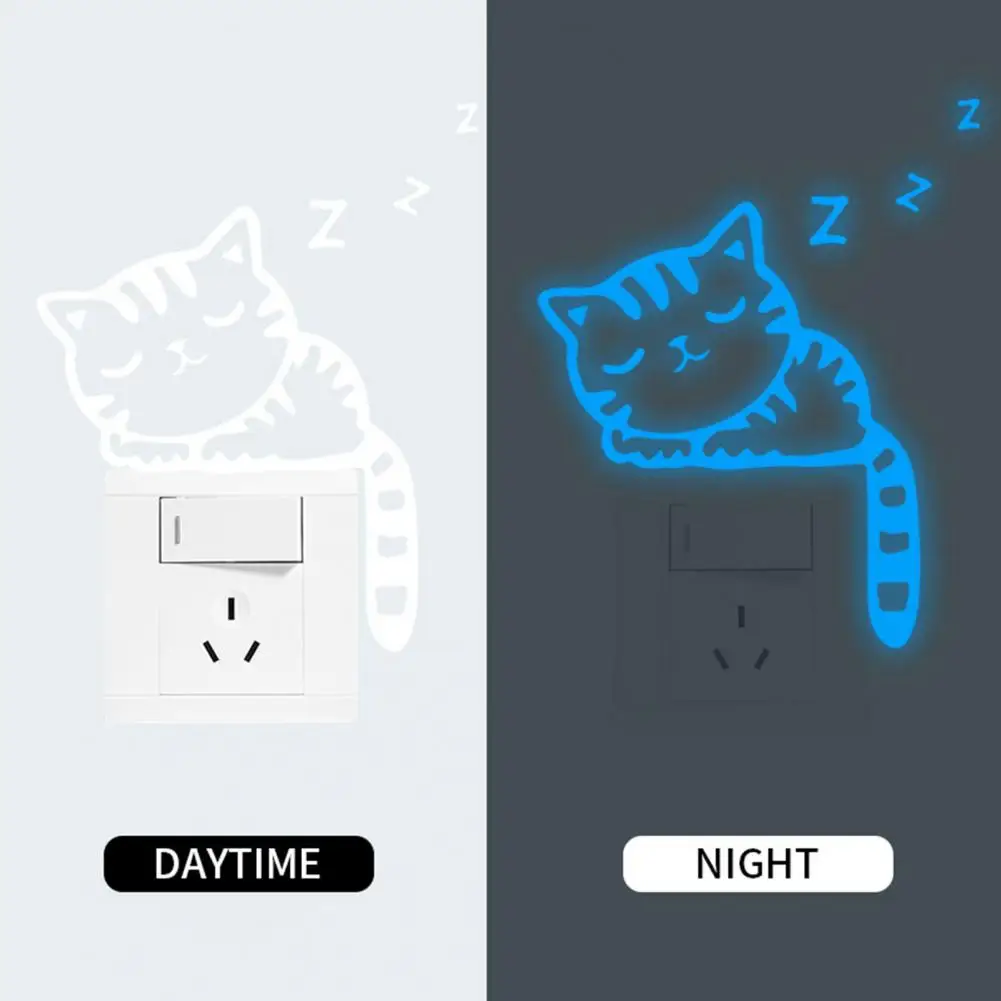 

Useful No Warping Easy to Use Cartoon Sleepy Cat Switch Sticker Switch Sticker Luminous Switch Sticker