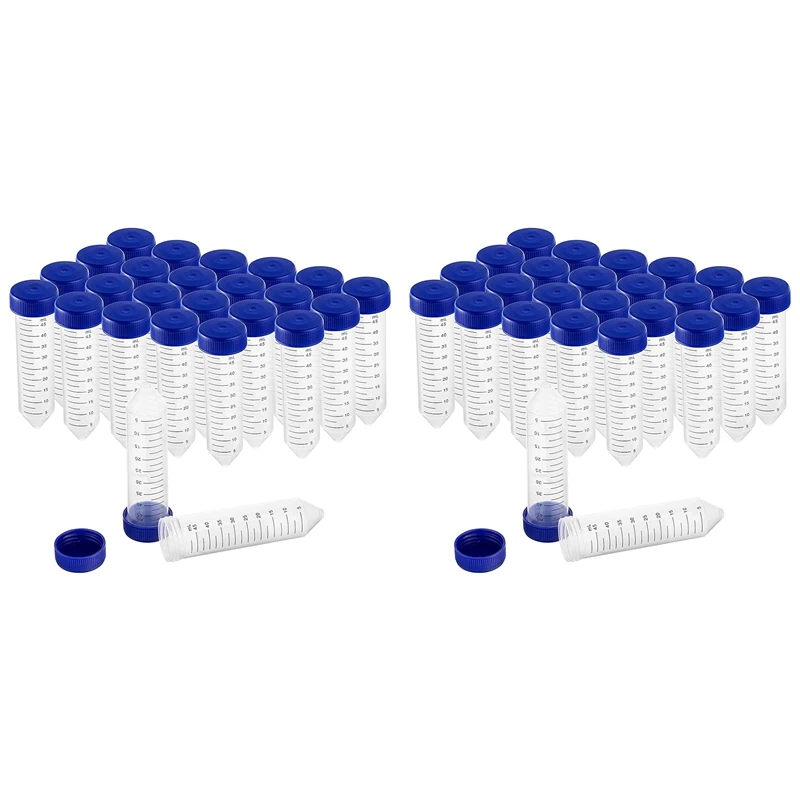 

PPYY-50Pcs Conical Centrifuge Tubes 50Ml Plastic Test Tubes With Screw Caps, Polypropylene Container With Graduated