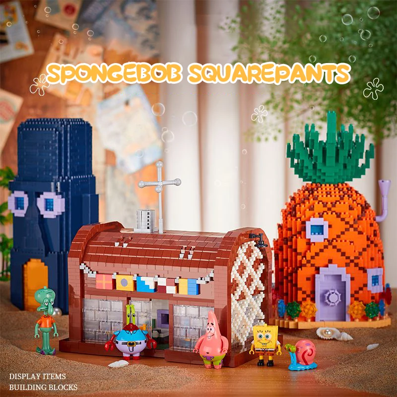 Губка Боб Квадратные Штаны Серия Строительные Блоки Krabby Patty Ананас Дом Каменная