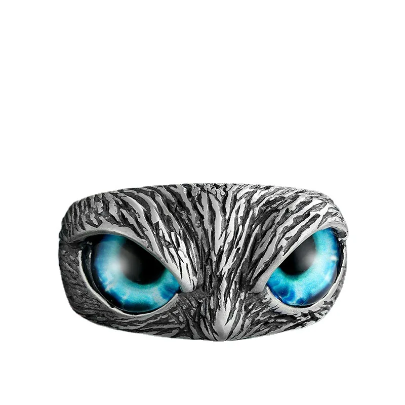 

Thai silver retro devil's eye owl ring men and women can wear opening adjustable hip-hop personality