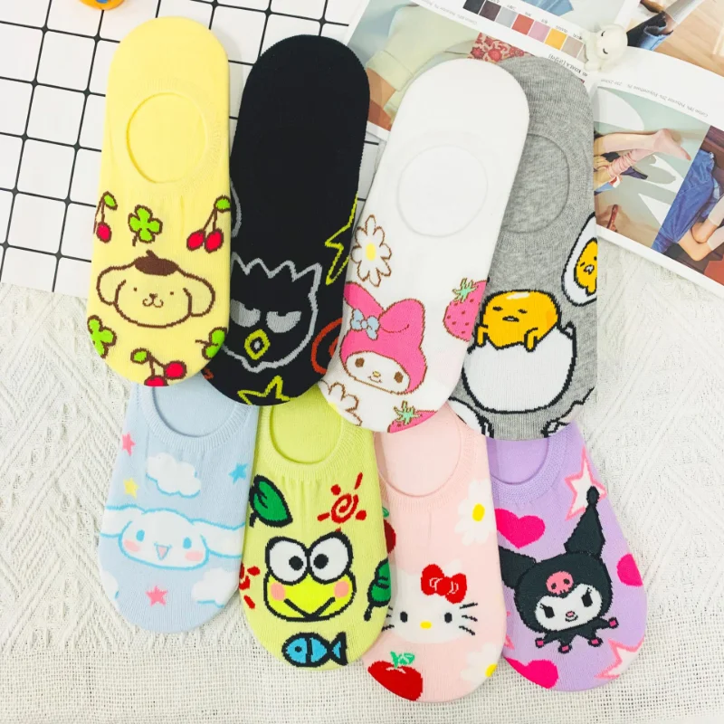 

Kawaii Sanrio Women Socks Cute Cartoon Hello Kitty Kuromi Melody Anime Boat Sock Cotton Invisible Breathable Girls Short Socks