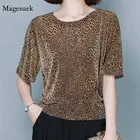 Женская блузка с блестками, элегантная блестящая блузка красного и черного цветов, 4XL, размера плюс, 9197