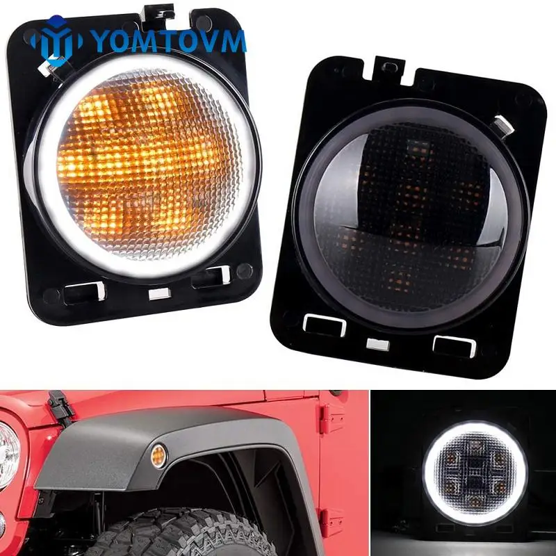 

LED Side Marker Lights White Daytime Running Lights Amber Turn Signal Lamp Fender Parking Lamps for 2007-2017 Wrangler JK JKU