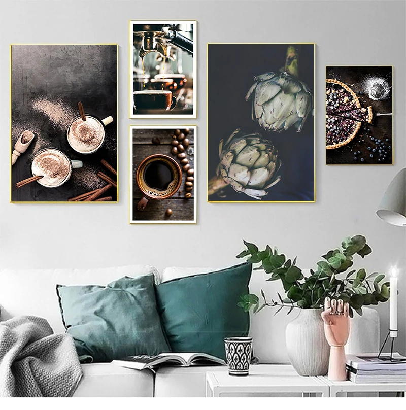 

Kitchen Decoration Brownies Canvas Coffee Prints And Posters Blueberry Pie Wall Art for Dessert Lounge Painting Wall Pictures