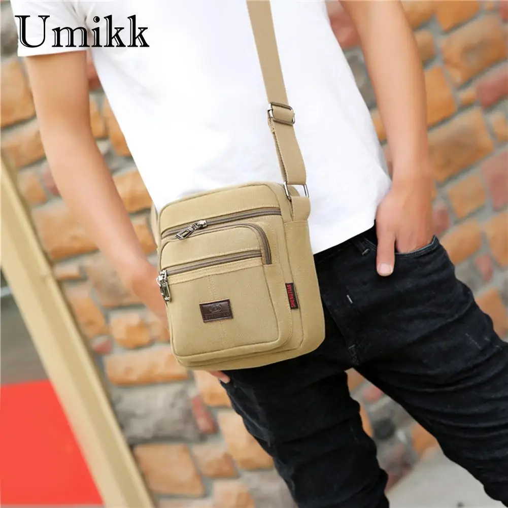 Мужская сумка через плечо холщовая повседневная на молнии в стиле ретро |