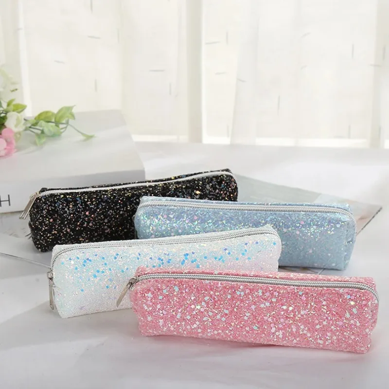 

Pencil Cases for Girls Korean Stationery Glitter Pencil Case Trousse Pen Case Sequin School Pencil Pouch Makeup Bag Cosmetic Bag