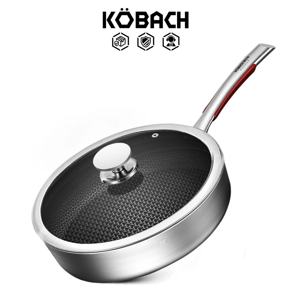 KOBACH Frying Pan 26cm Kitchen Non-stick Pan Kitchen Skillet Antibacterial Stainless Steel Pan Electric Induction Pan