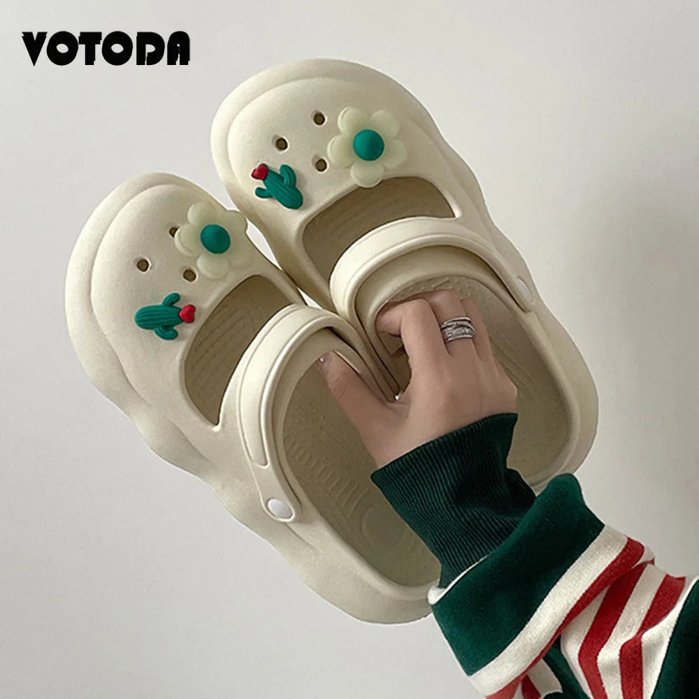 

Summer Women Cute Mary Jane Shoes Hole Sandals Whit Charms Thick-soled Beach Slippers EVA Cloud Slides Flat Soft Nurse Flip Flop
