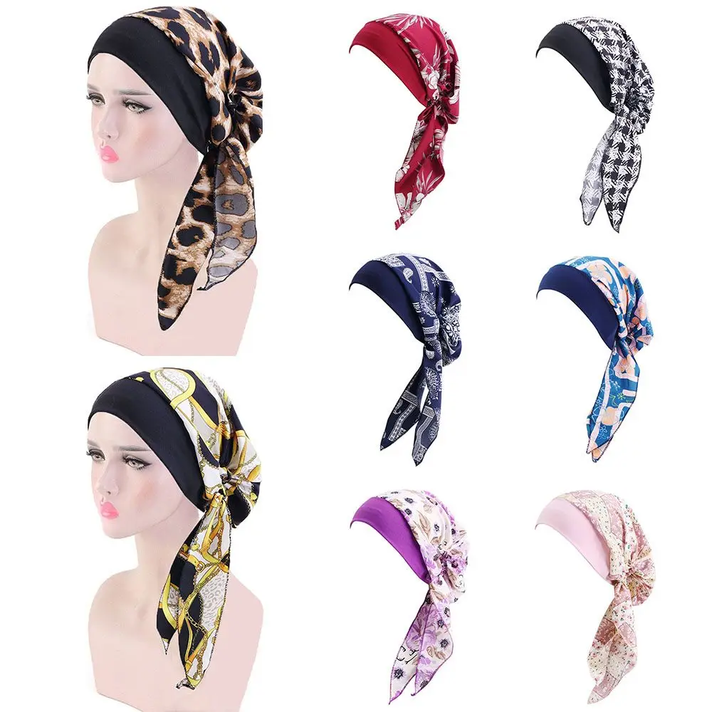 

Модный головной убор с предварительной завязкой, эластичный регулируемый мусульманский хиджаб, тюрбан, шапка для рака, головной шарф, кепка...
