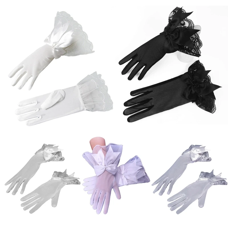 

Stretch Bowknot Gloves Elastic Lace Full Finger Gloves Wedding Party Supplies