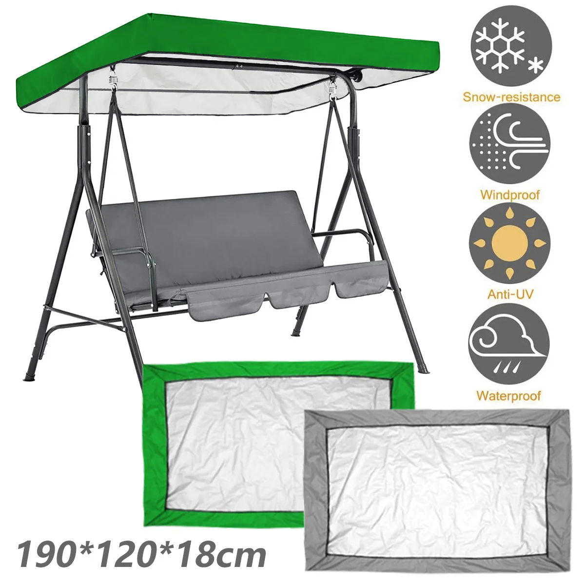 NEWHeavy Duty Replacement Canopy for Swing Seat 191x120x18CM Waterproof Swing Chair Replacement Cover Portable and Foldable Hamm