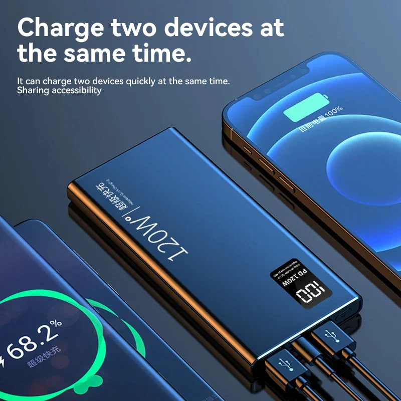 Фото 80000 мАч Power Bank 120 Вт Сверхбыстрая зарядка 100% достаточная емкость Портативное зарядное устройство с цифровым дисплеем для iPhone Xiaomi №2