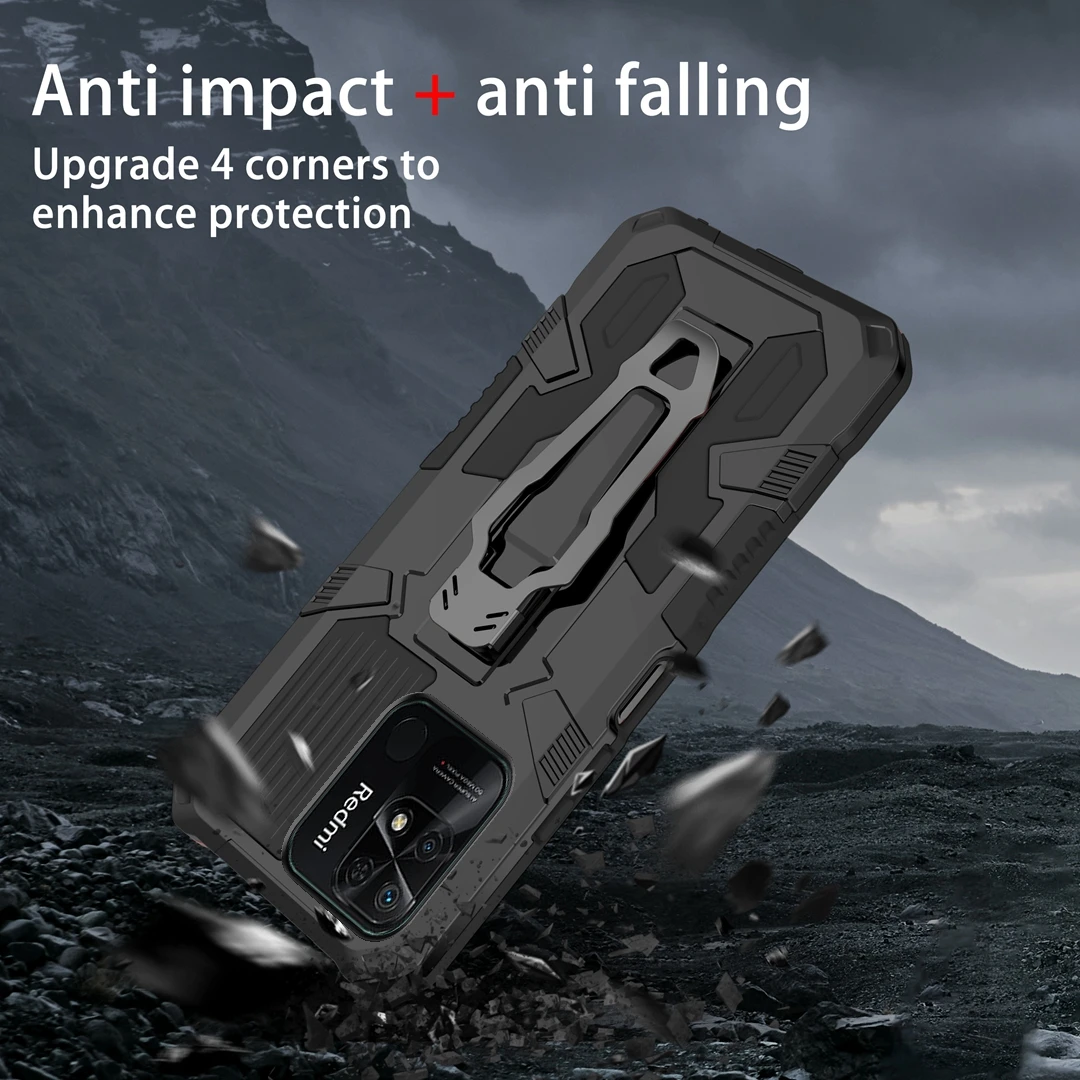 

Металлический бронированный противоударный чехол с зажимом для ремня для Xiaomi Redmi 12C 11A 10C 10A 9C A1 A2, жесткий пластиковый чехол-подставка, задняя крышка, чехлы