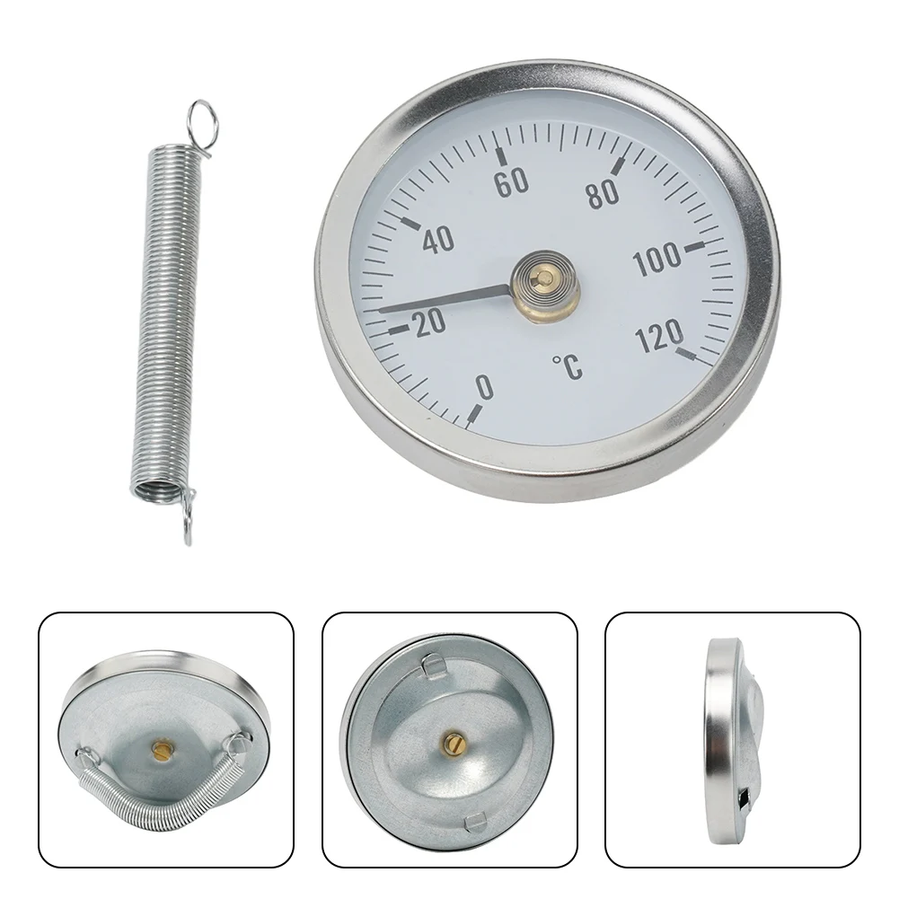 

Durable Pipe Thermometers Bimetal 0-120℃ Analog Heating Pipe Industrial Pipeline Measuring Spring Stainless Steel