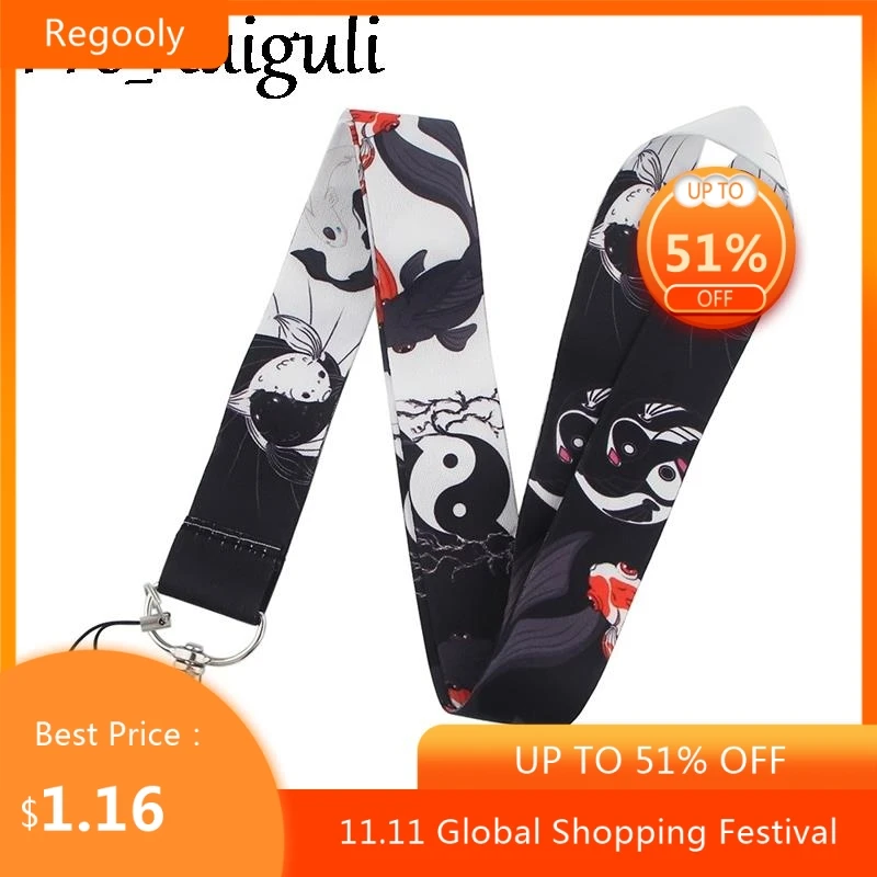 

Chinese style lucky charm Eight trigrams Funny art Lanyard Neck Key Strap for Phone Keys ID Card Cartoon webbings ribbons