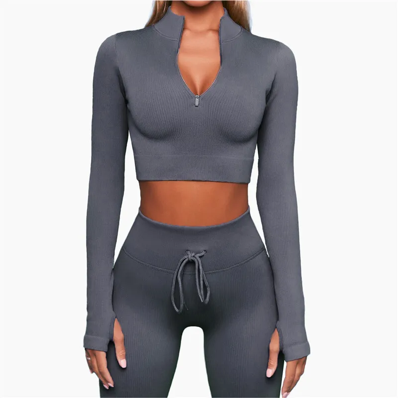 

Autumn and winter yoga pants Sports fitness drawstring trousers Top Seamless yoga suit Threaded long sleeve yoga suit