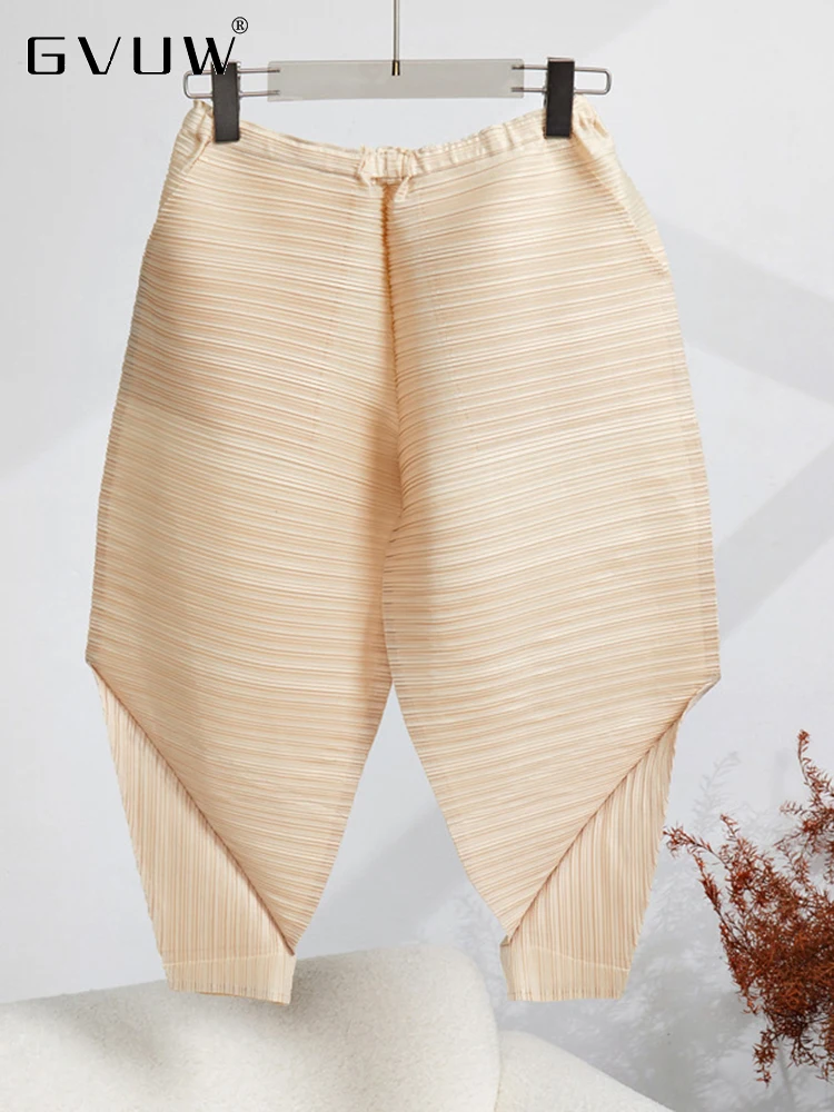 

GVUW Fashion Pleated Harem Pants For Women Solid Color Loose 2023 Summer New Elastic Waist Female Casual Pencil Trousers 17G1888