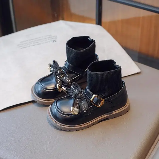 

Children New Boots Soft-soled Girls Snow Boots Autumn and Winter Warm British Style Boys Leather Boots Student Hot Sneakers