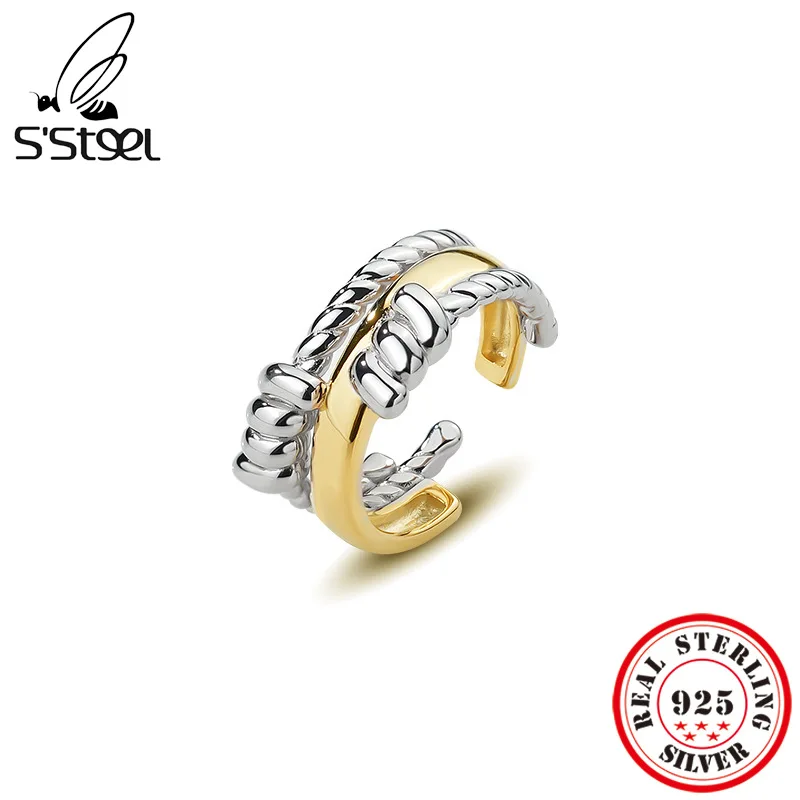 

Регулируемые открытые золотые кольца S'STEEL из стерлингового серебра 925 пробы для женщин, свадебное Винтажное кольцо, корейская мода, роскошн...