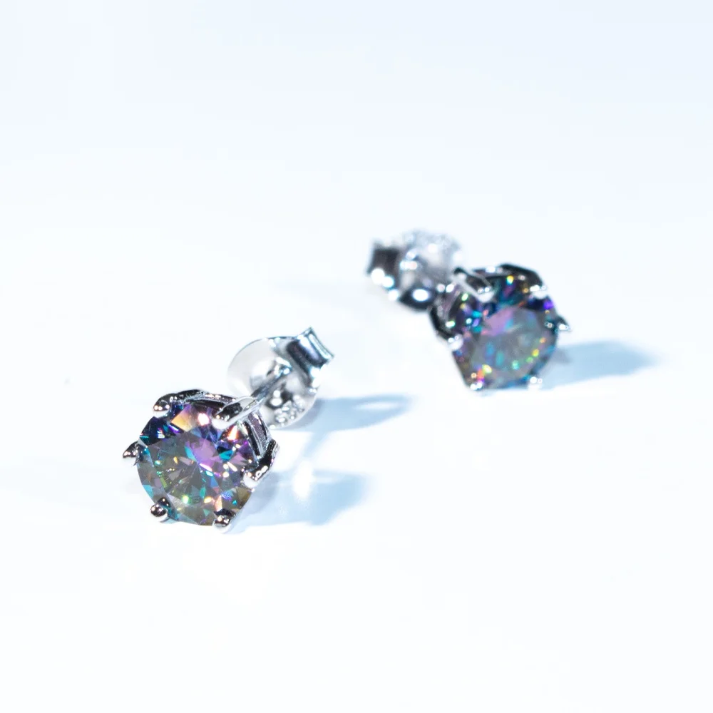 Женские серьги-гвоздики из стерлингового серебра 925 пробы с муассанитом круглые