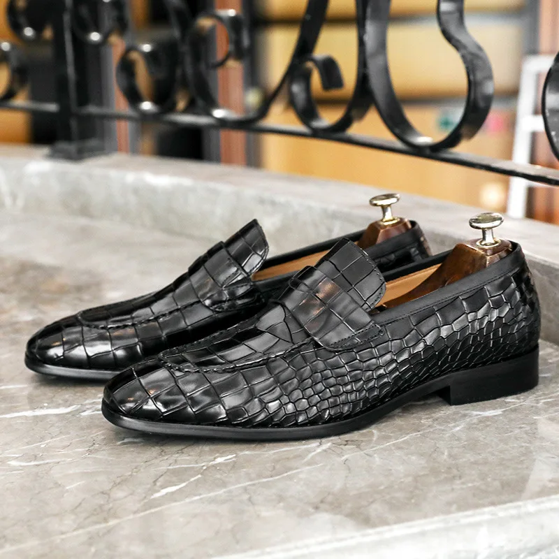 

Loafers Low Top Layer Leather Business Casual Crocodile Pattern Men's Shoes High-end Gentlemen's Shoes