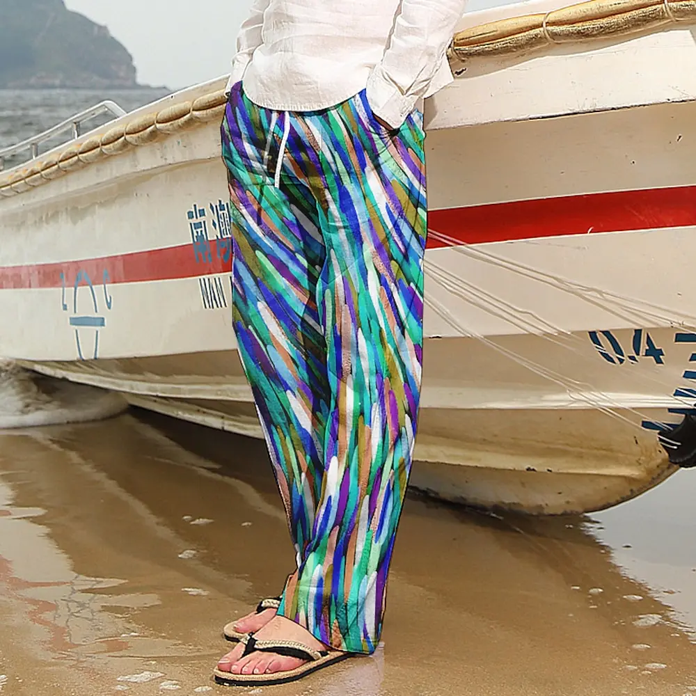 

Брюки мужские пляжные на шнуровке, удобные повседневные штаны с эластичным поясом, с 3D-принтом, с графическим принтом, уличная одежда для отдыха, лето