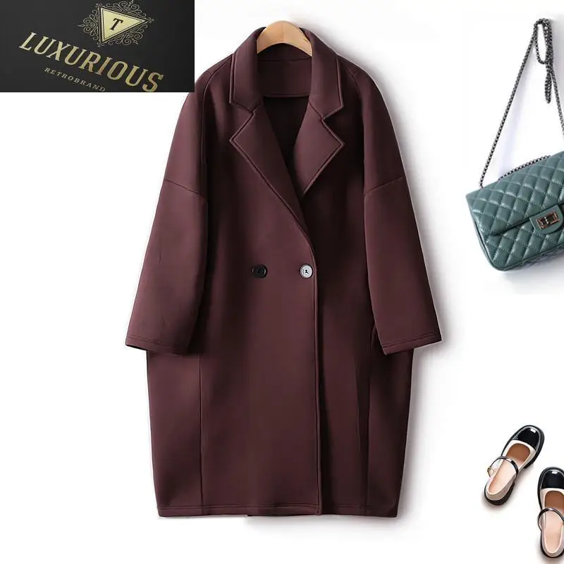 

Женская ветровка с отложным воротником, хлопковая двубортная приталенная куртка средней длины, простая верхняя одежда в европейском стиле, зима 2024