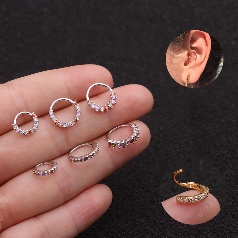 

New style inlaid colorful zircon Earbone ring round nose ring puncture creative simple jewelry