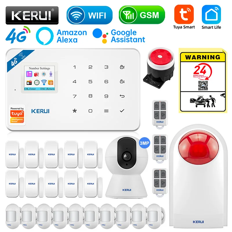 

Охранная сигнализация KERUI W184 Tuya Smart Home, GSM 4G Wi-Fi, охранная сигнализация с защитой от кражи, комплект с датчиком, 6 языков, для гаража
