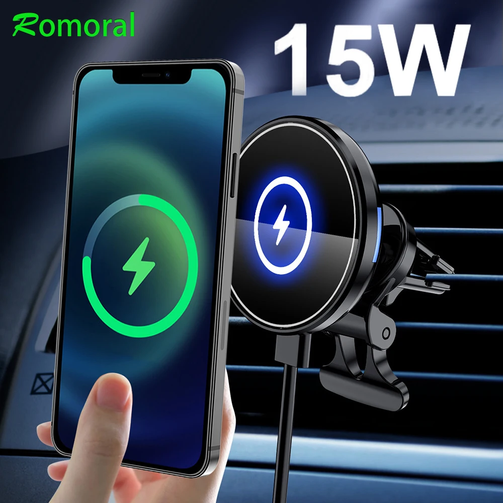 Magnetic Wireless Car Charger Mount Adsorbable Phone For iPhone 13 12 Pro Max Mini adsorption 15W Fast Wireless Charging Holder