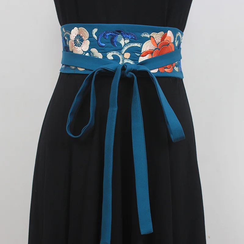 2022 New Retro Women's Waistband Chinese Style Embroidery Dress Bow Knot Wrap Waist Belt Classic Kimono Obi