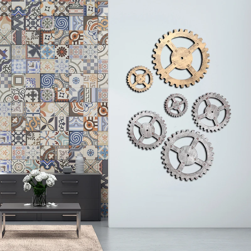 

European Modern Vintage Steampunk Gear Industrial Style Wall Home Decoration Silver/Gold High Density Wood Board Home Decor